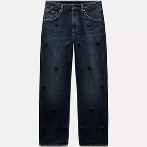 Zara Satin Effect High Waist Floral Straight Cut Jeans US 6